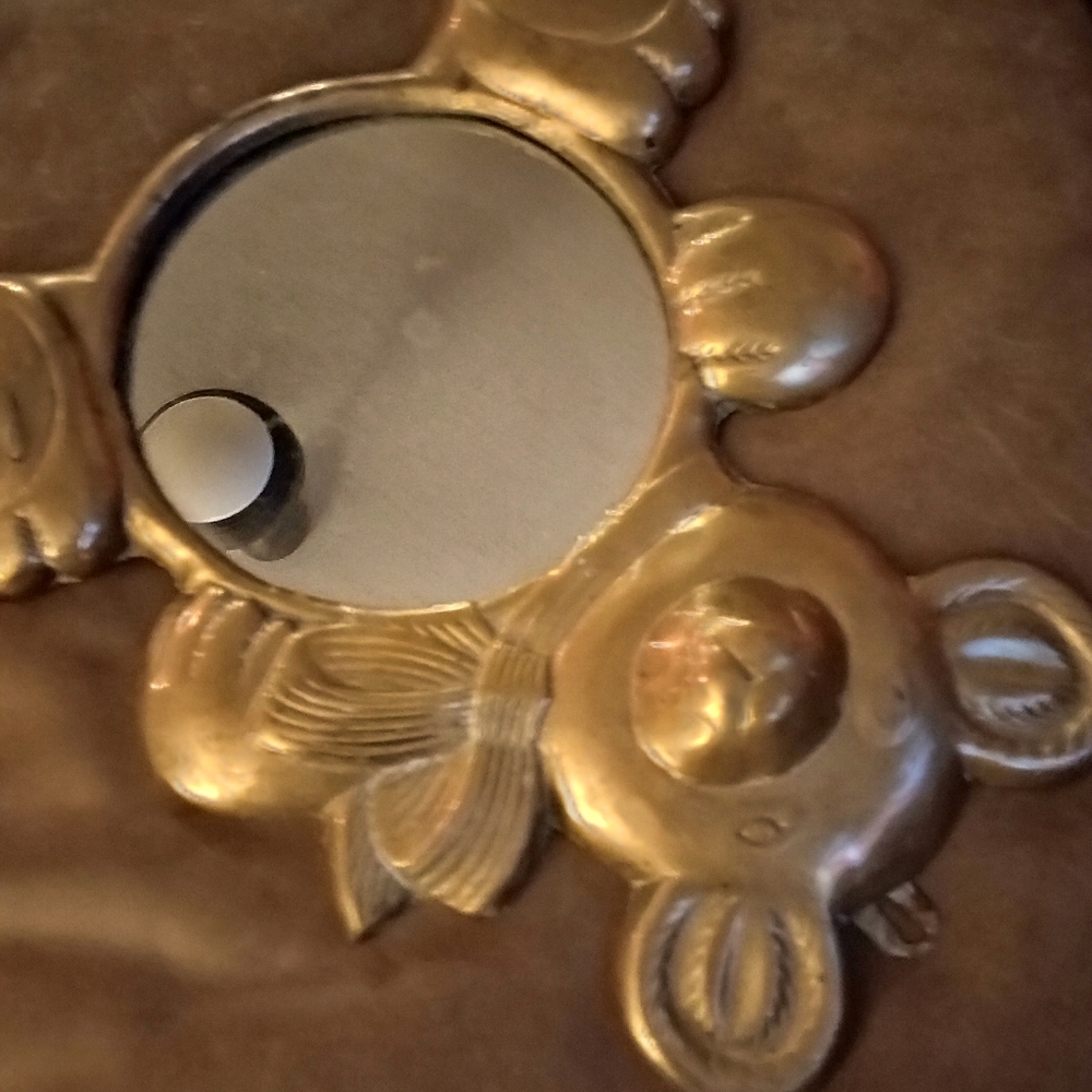 Vintage Heavy Brass Teddy Bear Wall Mirror